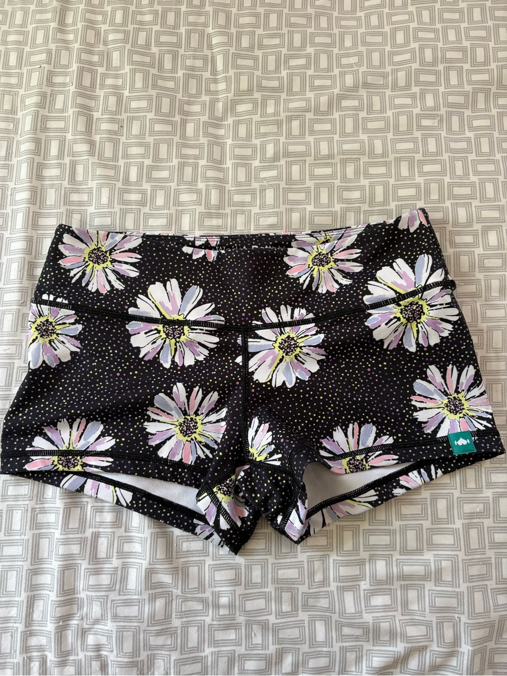Women's Black Floral Bike Shorts with Pink & White Daisies